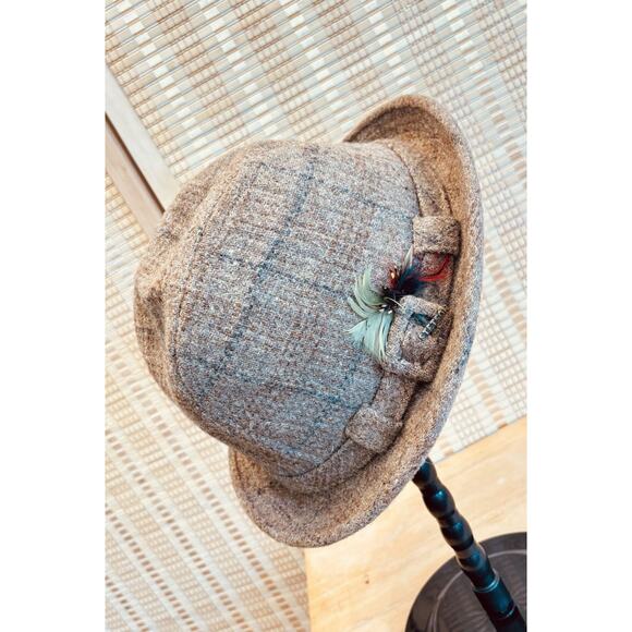 Vintage Stetson Tweed Fedora Hat Cap With Feather Accents Unisex Size 6.5 main image 7